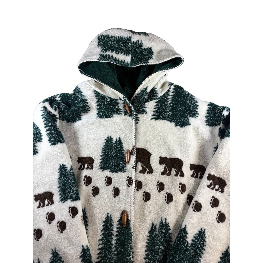 Vtg 90s Denali Reversible Fleece Jacket XL Bear Tree Toggle Cabin Made In USA